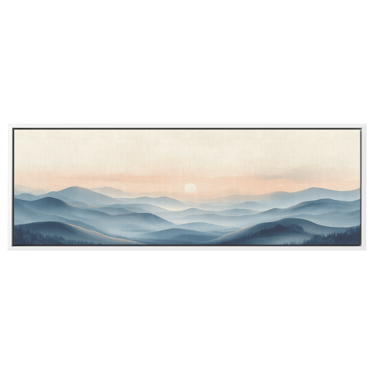 Panoramic Nature Illustration Muted Landscape Rolling Hills Beige Gray Taupe Tones Ultra High Definition Textured Minimalist Panoramic Framed Canvas Wall Art - Awakening Righteousness