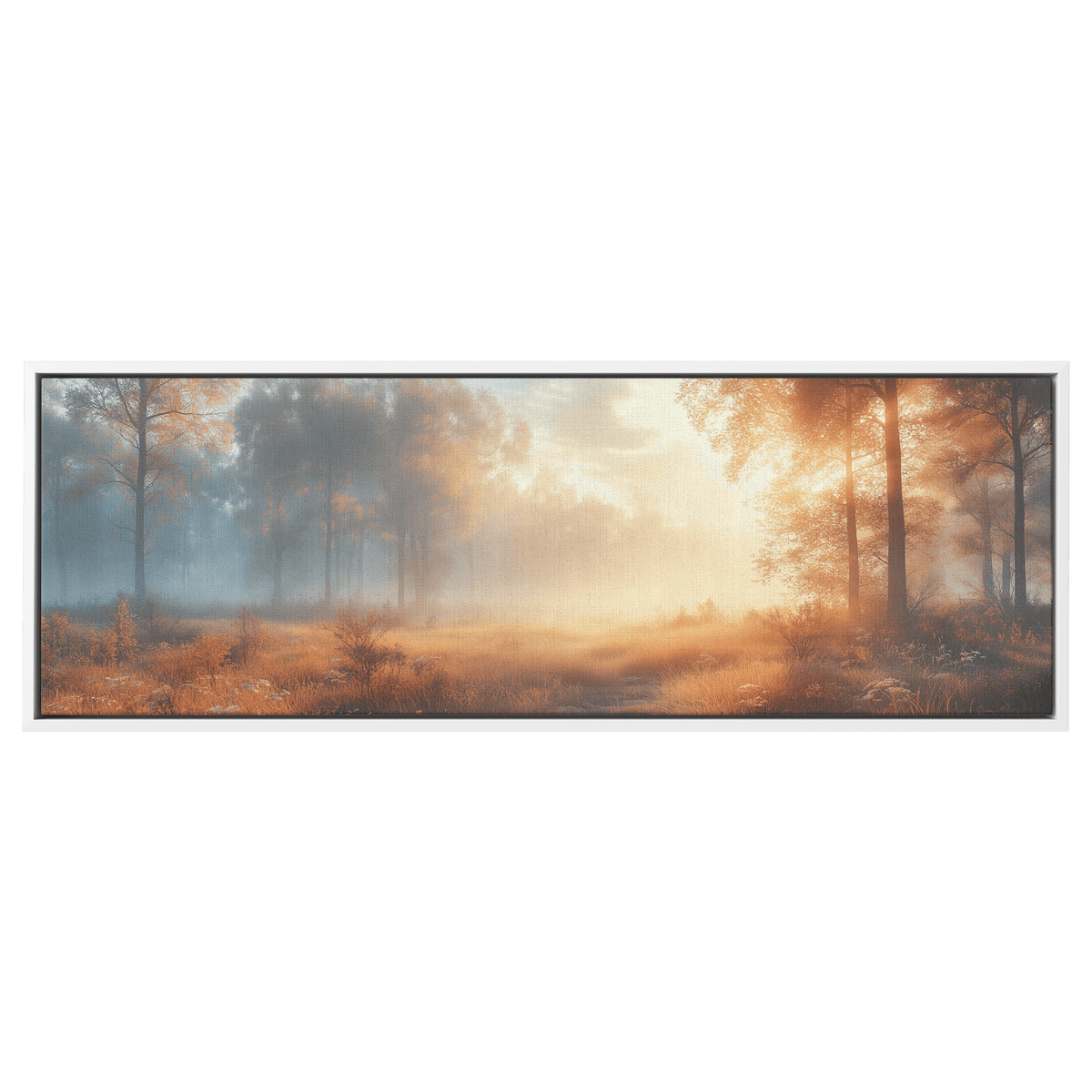 Panoramic Scene Peaceful Meadow Neutral Tones Soft Gray Light Brown Ultra High Definition Textured Minimalist Panoramic Framed Canvas Wall Art - Awakening Righteousness