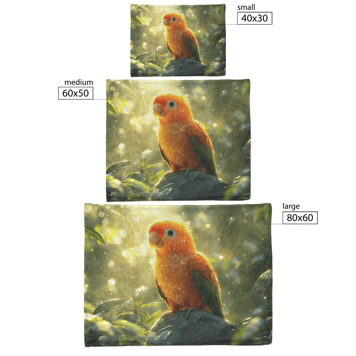 Parrot Perched on Ancient Glowing Stone Surrounded by Dense Mist and Bioluminescent Forest Plants Fleece Sherpa Blanket - Awakening Righteousness