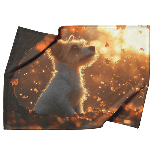 Parson Russell Terrier With Glowing Fur Sitting Under Tree Surrounded by Shimmering Textures and Light Trails Fleece Sherpa Blanket - Awakening Righteousness