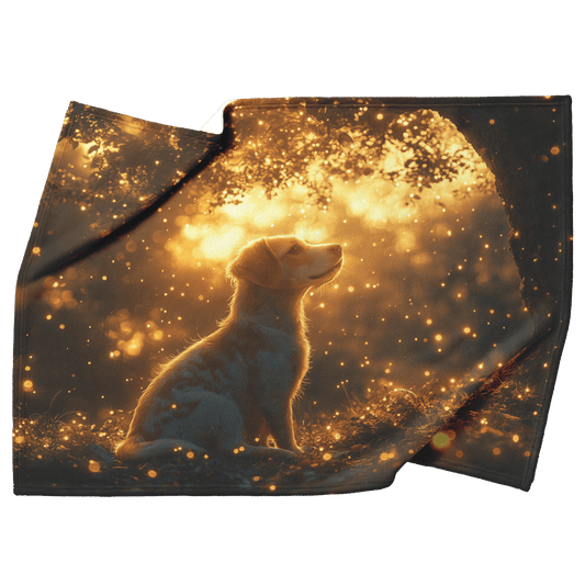 Parson Russell Terrier With Glowing Fur Sitting Under Tree Surrounded by Shimmering Textures and Light Trails Fleece Sherpa Blanket - Awakening Righteousness
