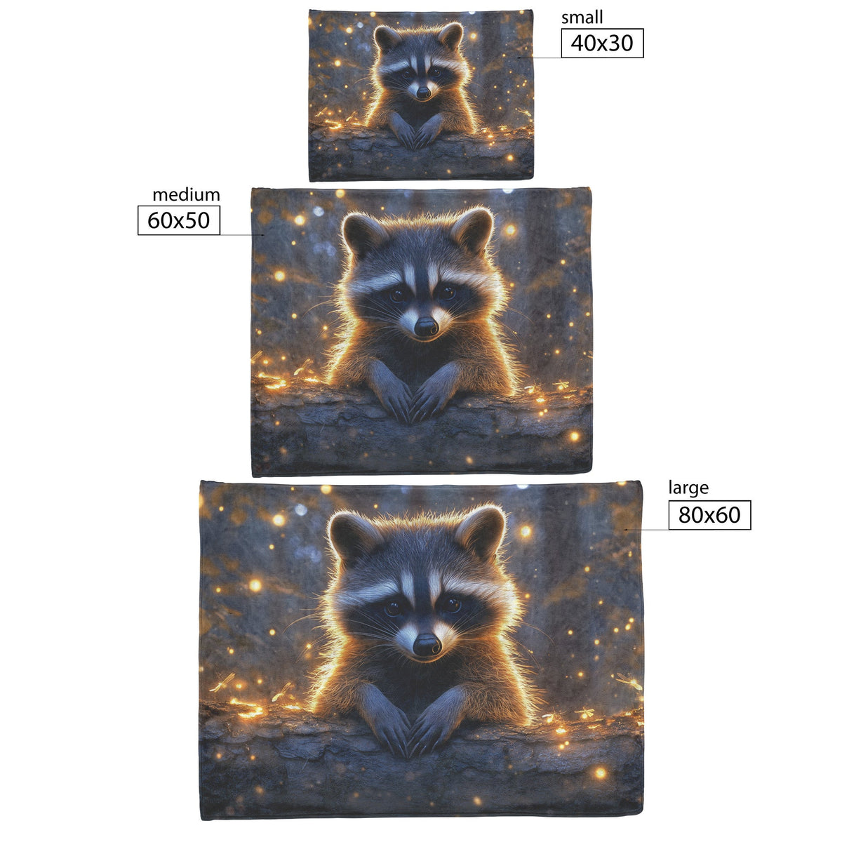 Playful Raccoon on Glowing Forest Log Fireflies Moonlight Hyper Detailed Fur Peaceful Atmosphere Fleece Blanket - Awakening Righteousness
