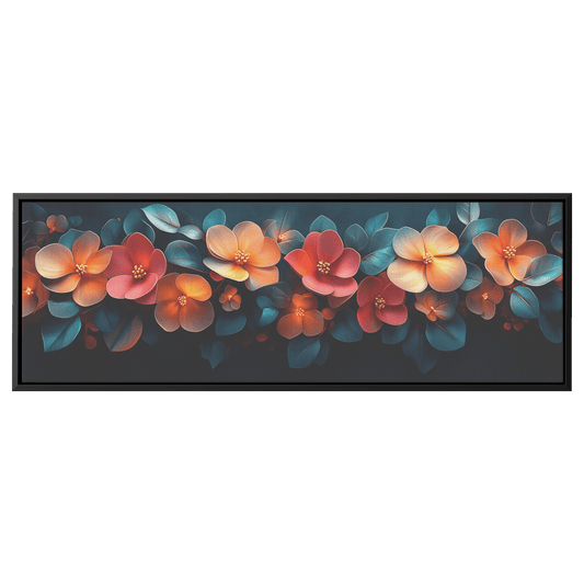 Polygonal Floral Patterns Metallic Textures Futuristic Colors Panoramic Framed Canvas Wall Art for Modern Decor - Awakening Righteousness