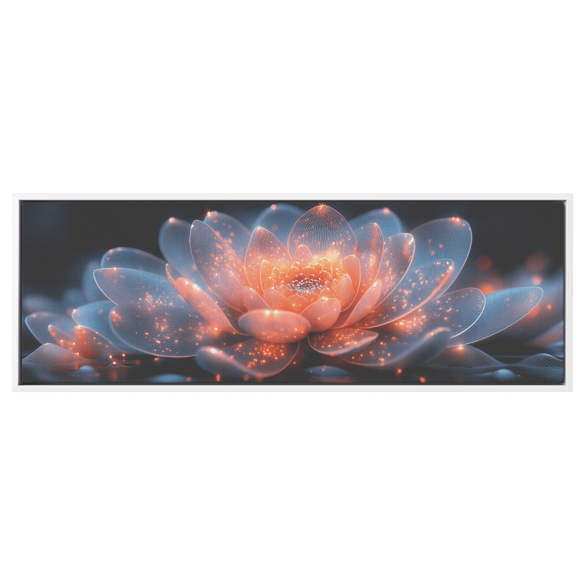 Polygonal Floral Patterns Reflective Glass Petals Glowing Cores Panoramic Framed Canvas Wall Art Decor - Awakening Righteousness