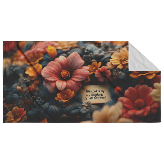 Psalm 23 The Lord Is My Shepherd Floral Design Beach Towel Vibrant Faith Inspired Soft Quick Dry Lightweight - Awakening Righteousness