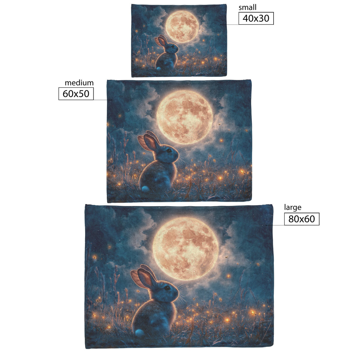 Rabbit Silhouetted Against Glowing Full Moon in Peaceful Meadow with Tall Grass and Fireflies Fleece Sherpa Blanket - Awakening Righteousness