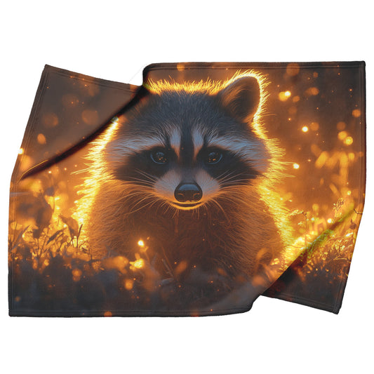 Raccoon Peeking from Glowing Grass in Twilight Forest Intricate Fur Luminous Highlights Fleece Sherpa Blanket - Awakening Righteousness
