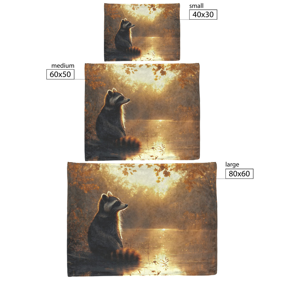 Raccoon Sitting by Glowing Riverbank Shimmering Reflections Peaceful Woodland Fleece Sherpa Blanket - Awakening Righteousness