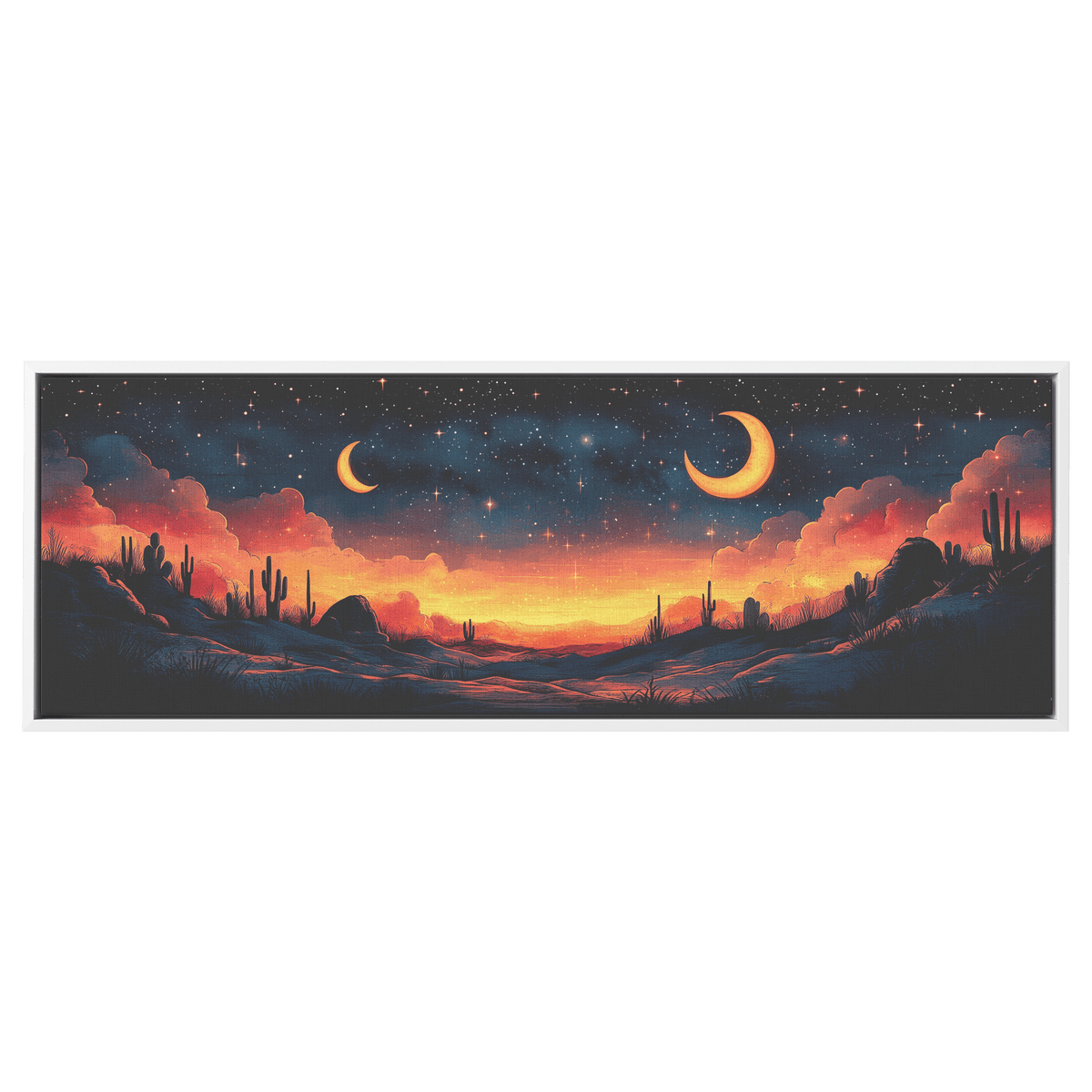 Retro Modern Pattern Crescent Moons Constellations Geometric Arches Desert Tones Ultra High Definition Panoramic Framed Canvas Wall Art - Awakening Righteousness