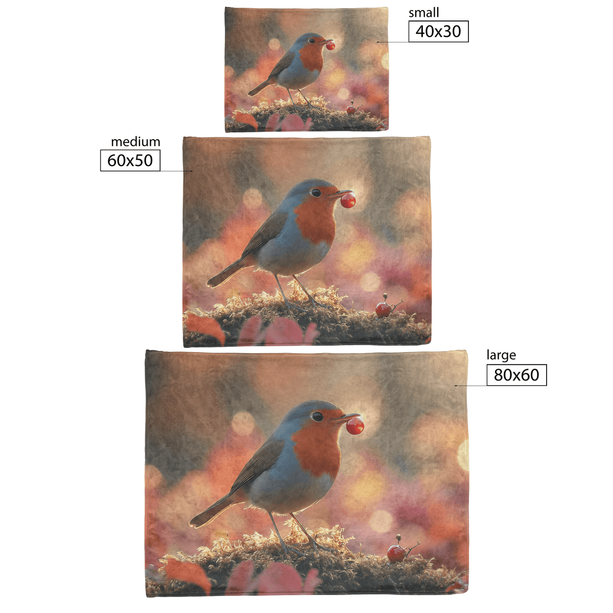 Robin Holding Glowing Berry Perched on Mossy Branch Surrounded by Shimmering Autumn Leaves Under Soft Light Fleece Sherpa Blanket - Awakening Righteousness