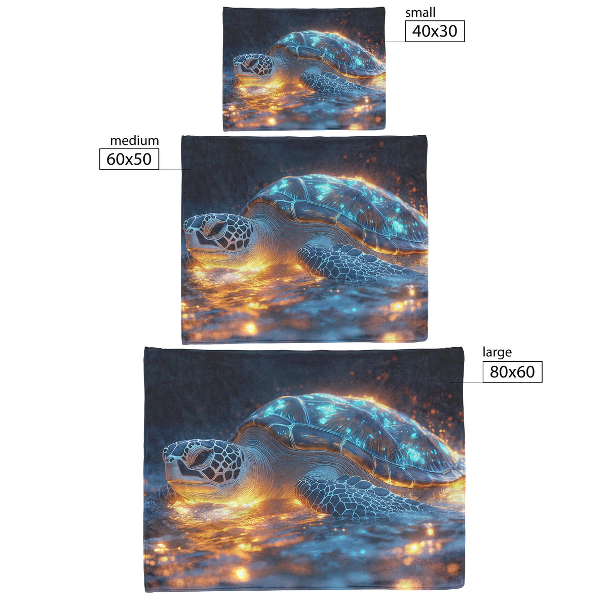 Sea Turtle Swimming Gracefully in Bioluminescent Ocean Under Twilight Sky with Glowing Green and Blue Shell Fleece Sherpa Blanket - Awakening Righteousness