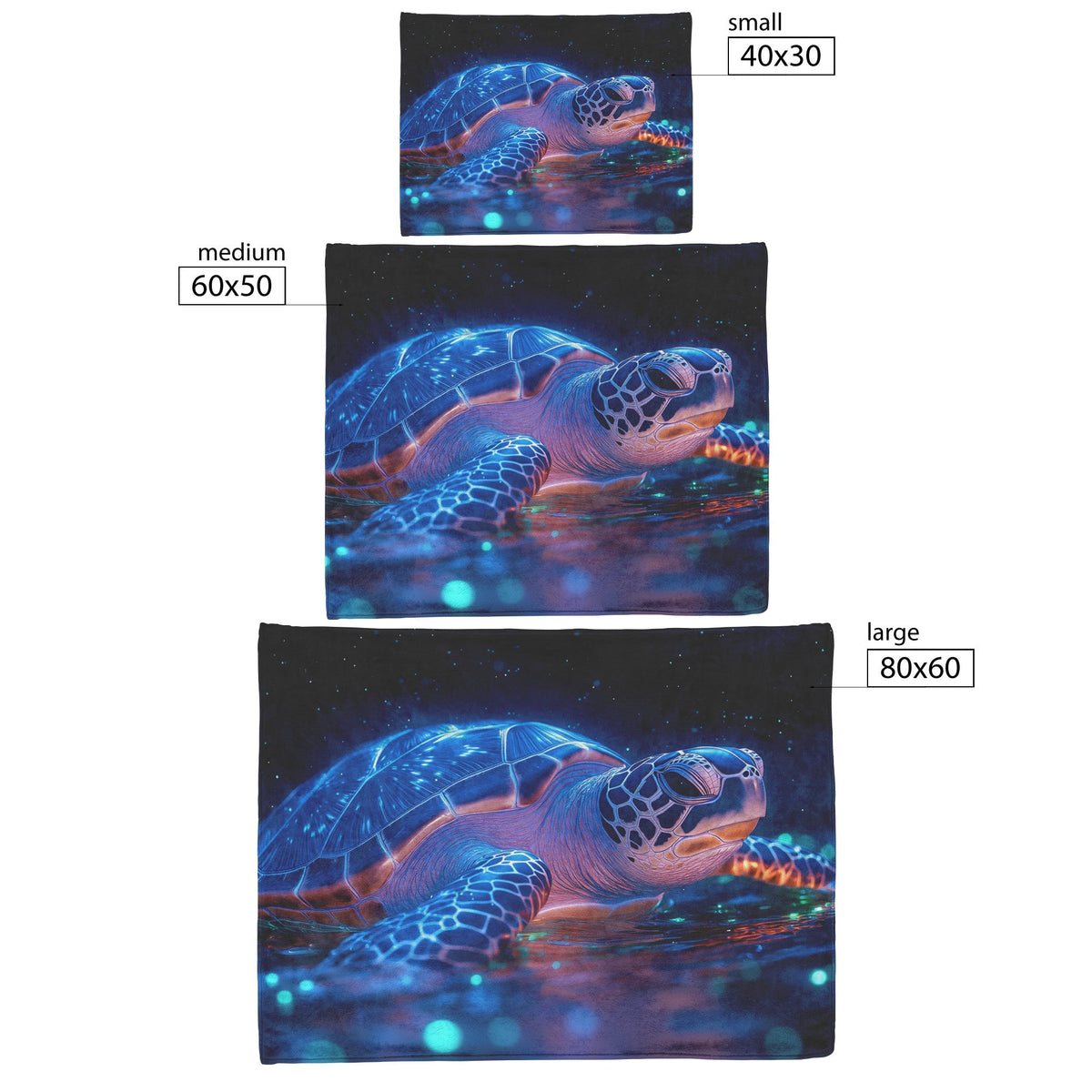 Sea Turtle Swimming Gracefully in Bioluminescent Ocean Under Twilight Sky with Glowing Green and Blue Shell Fleece Sherpa Blanket - Awakening Righteousness