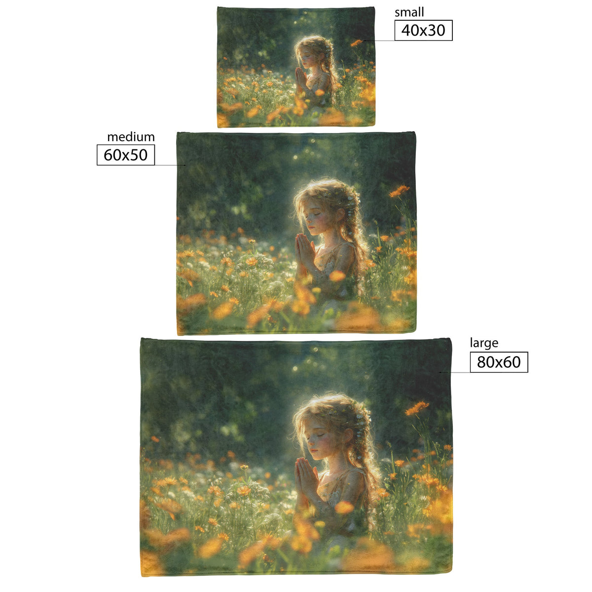 Serenity in Prayer Young Girl in Blooming Garden Cozy Christian Fleece Sherpa Blanket - Awakening Righteousness