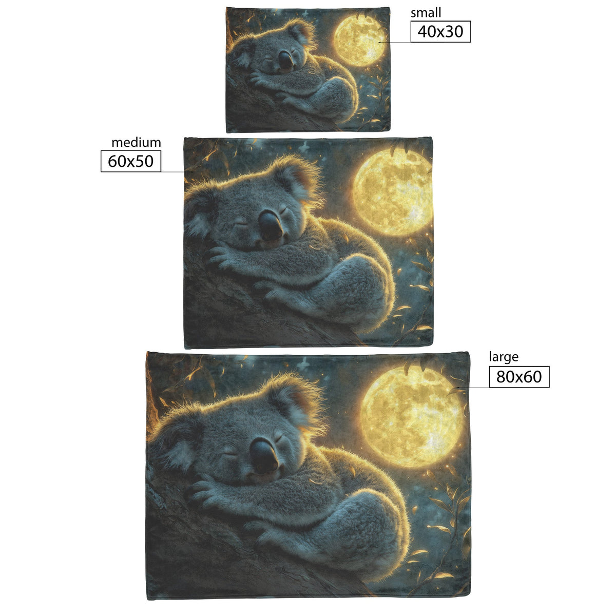 Sleepy Koala Nestled on Tree Branch Under Glowing Full Moon with Soft Silver Highlights Fleece Sherpa Blanket - Awakening Righteousness