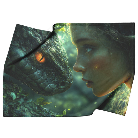 Soft and Cozy Fleece Sherpa Blanket with Eve and the Serpent in the Garden for Tranquil Comfort - Awakening Righteousness