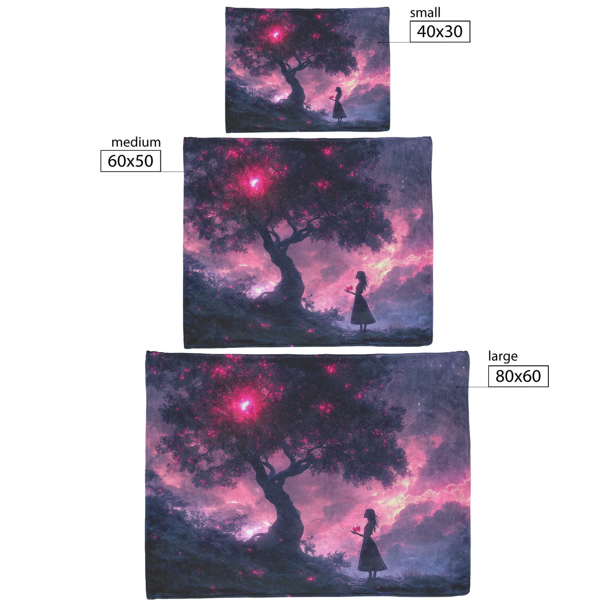 Soft and Cozy Fleece Sherpa Blanket with Eve Holding the Forbidden Fruit Under a Glowing Tree for Comfort - Awakening Righteousness