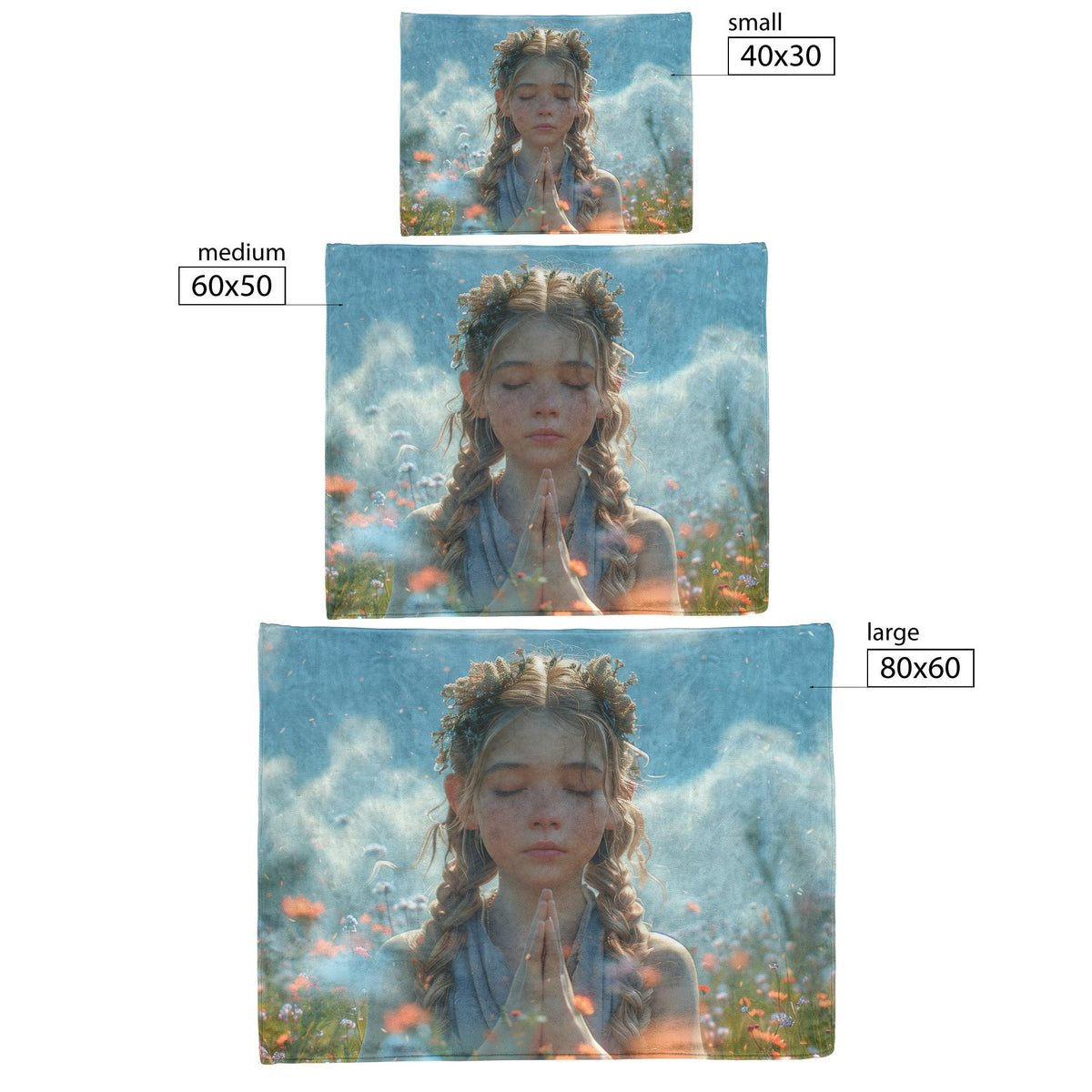 Soft and Cozy Fleece Sherpa Blanket with Girl Praying in a Field of Wildflowers for Tranquil Comfort - Awakening Righteousness