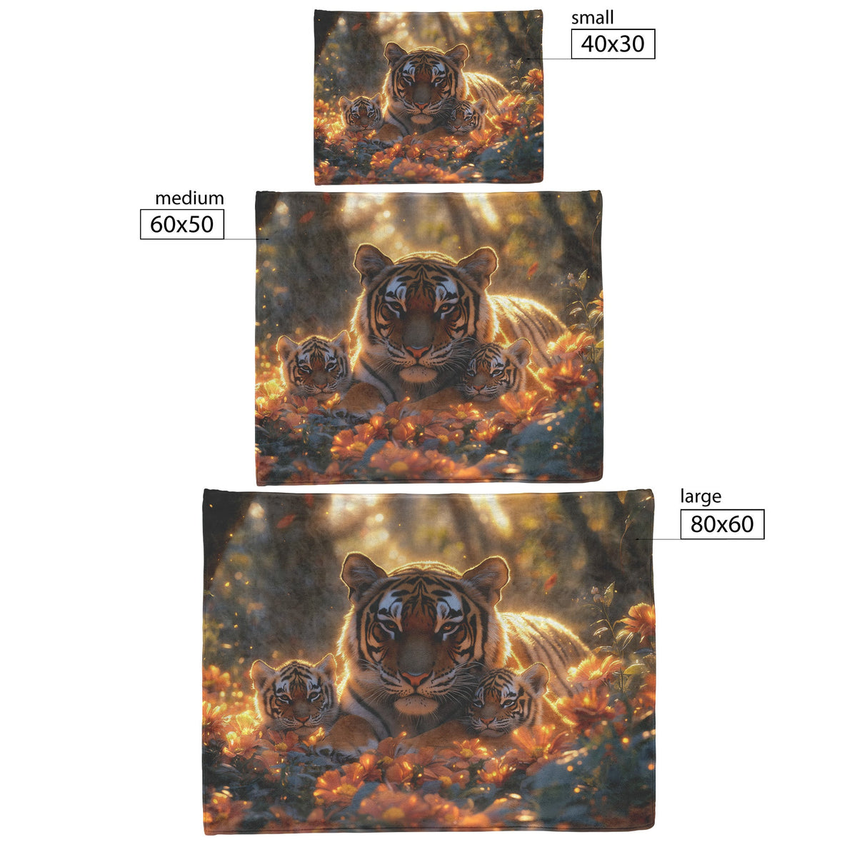 Tiger Family in Glowing Jungle Sherpa Fleece Blanket Vibrant Wildflowers Sunlit Leaves Peaceful Wildlife Scene - Awakening Righteousness