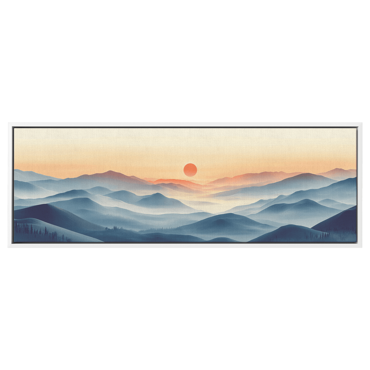 Tranquil Landscape Illustration Muted Hills Pale Sky Taupe Beige Ultra High Definition Modern Minimalist Panoramic Framed Canvas Wall Art - Awakening Righteousness