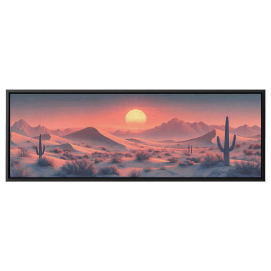 Tranquil Panoramic Desert Scene Layered Sand Dunes Minimalist Cacti Soft Taupe Ultra High Definition Modern Minimalist Canvas Wall Art - Awakening Righteousness