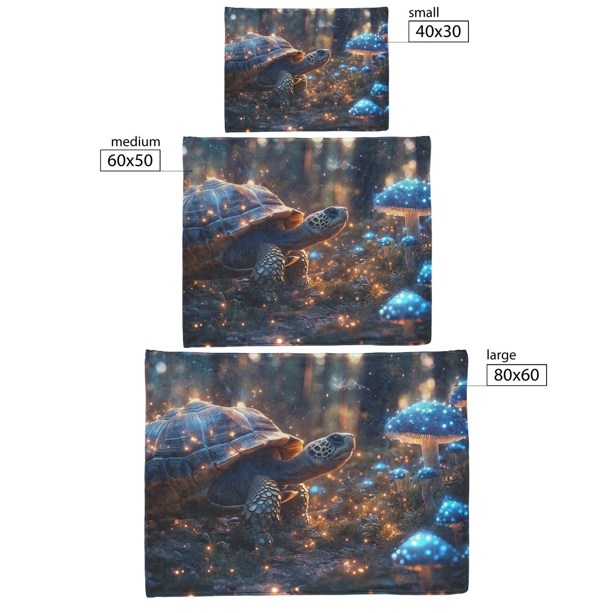 Turtle Walking Across Glowing Forest Floor with Magical Mushrooms Emitting Blue and Green Light Fleece Sherpa Blanket - Awakening Righteousness