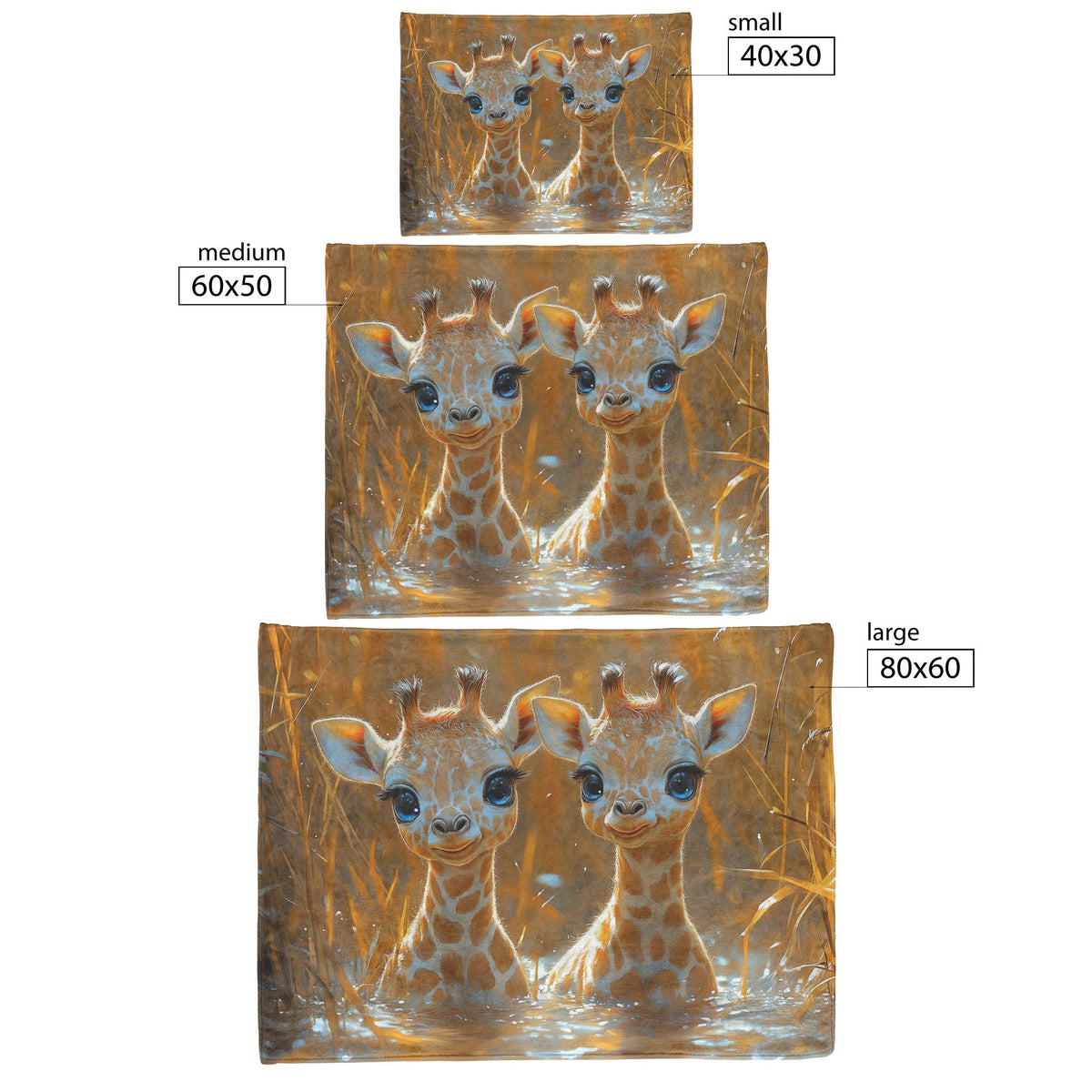 Two Baby Giraffes Playfully Smiling in Calm Waters Surrounded by Vibrant Reeds Cozy Fleece Sherpa Blanket - Awakening Righteousness