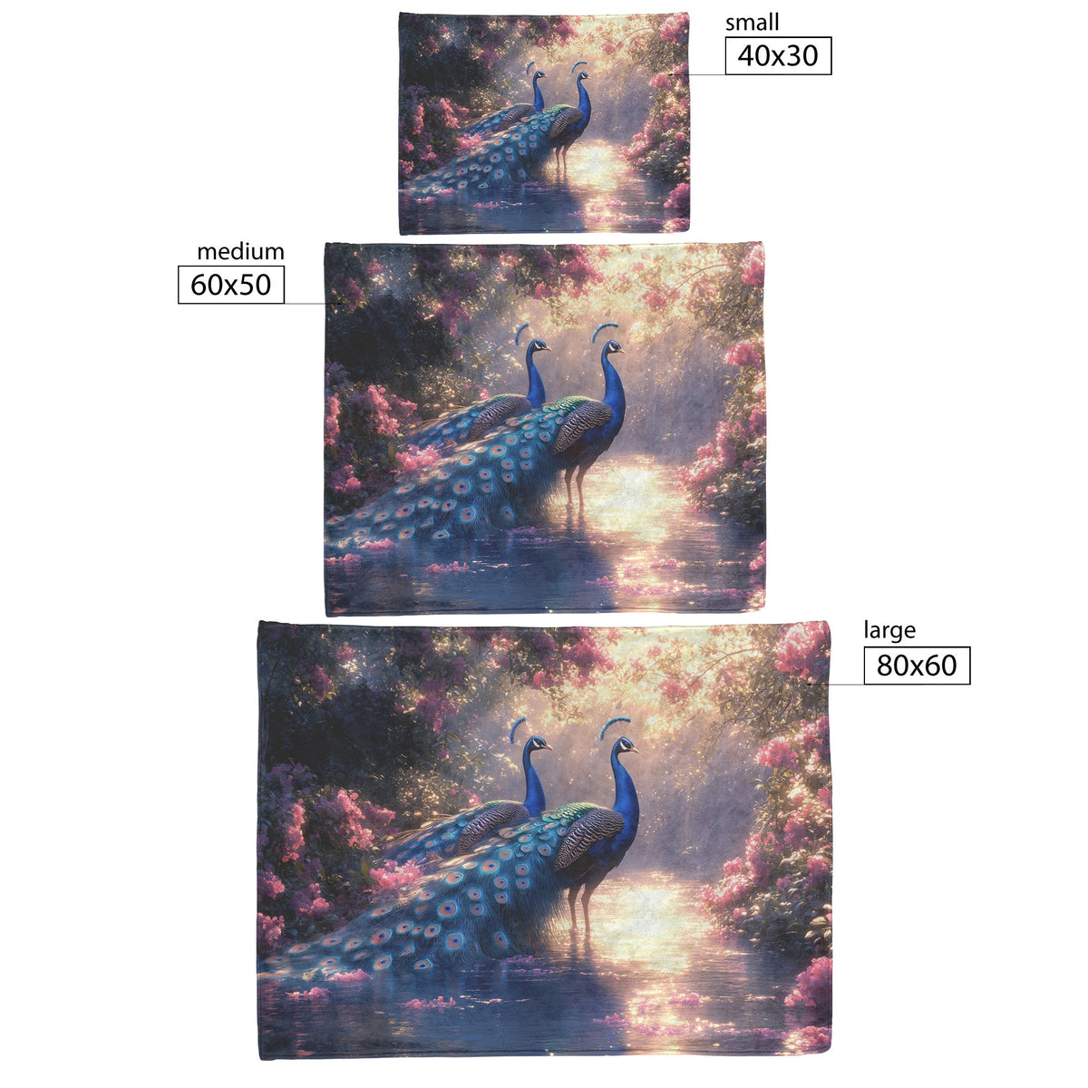 Two Peacocks Near Glowing River with Lush Greenery and Vibrant Flowers Under Twilight Light Fleece Sherpa Blanket - Awakening Righteousness