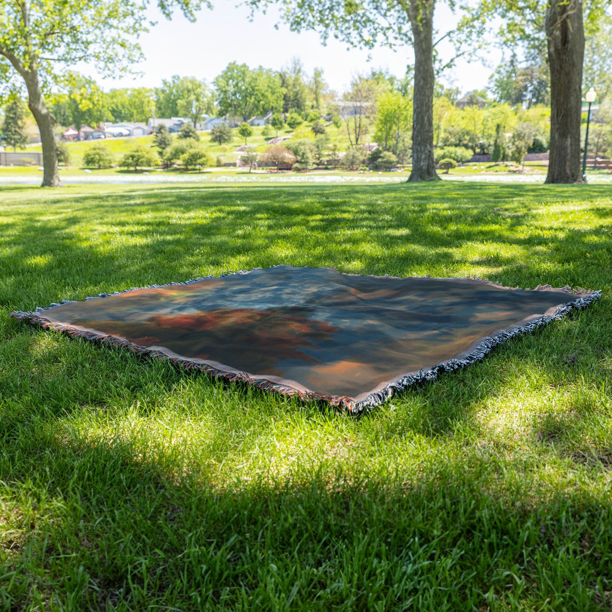 Vibrant Woven Throw Blanket Featuring Reflections of Autumn Trees and Mountain Lake in Stunning Landscape - Awakening Righteousness