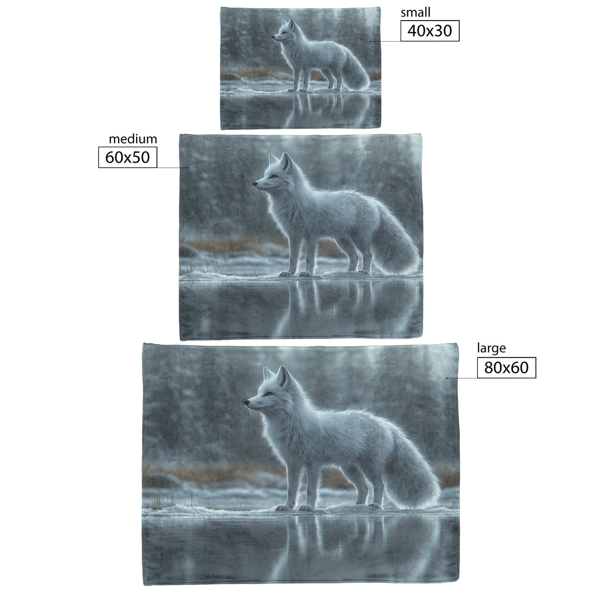 White Fox on Icy Lake Under Twilight Sky with Glowing Reflection in Crystal Clear Water Sherpa Fleece Blanket - Awakening Righteousness