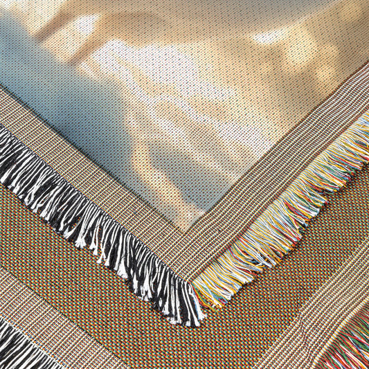 White Peacock in Snowy Landscape with Glowing Silver Feathers Under Moonlight Ethereal Woven Throw Blanket - Awakening Righteousness