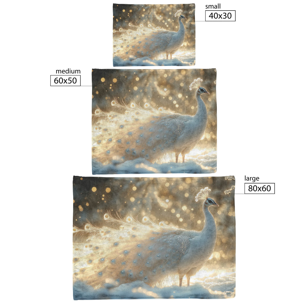 White Peacock in Snowy Landscape with Glowing Silver Feathers Under Soft Moonlight Fleece Sherpa Blanket - Awakening Righteousness