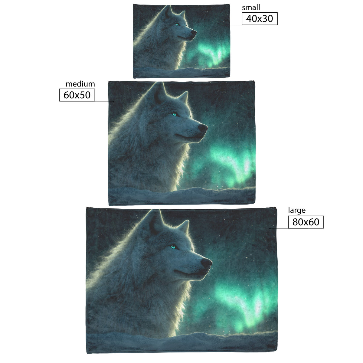 White Wolf Standing in Snowy Forest Under Faint Glowing Northern Lights Cozy Sherpa Blanket - Awakening Righteousness