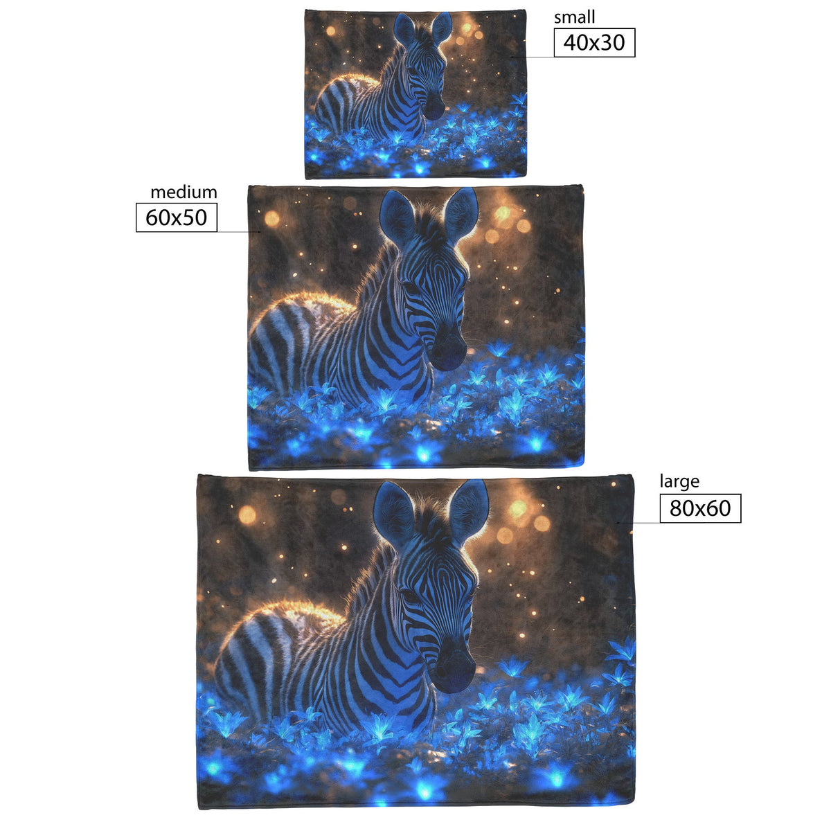 Zebra in Bioluminescent Forest Sherpa Fleece Blanket Glowing Blue Plants Ethereal Light Magical Cozy Home Decor - Awakening Righteousness