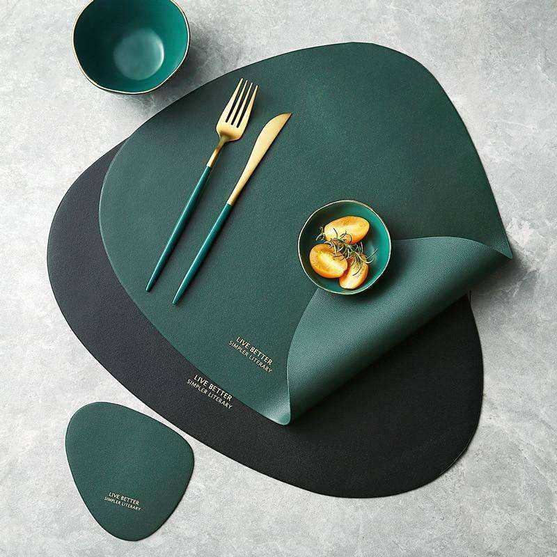 Non Slip PU Leather Tableware Pad Placemat Disc