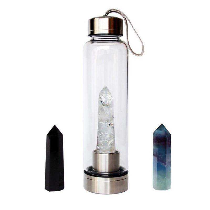 Direct Drinking Natural Glass 500ML Crystal Healing Bottle