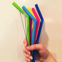 Reusable Drinking Flexible Straw Shakes with Brush & Pouch