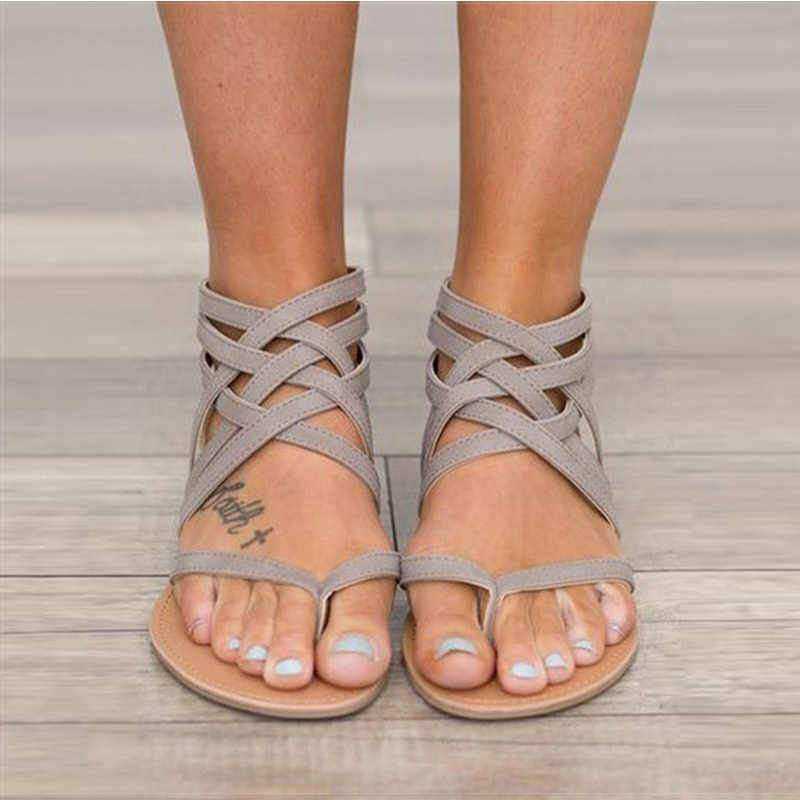 New Female Cross Tied Flat Sandals Rome Style Casual Shoes