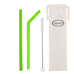 Reusable Drinking Flexible Straw Shakes with Brush & Pouch