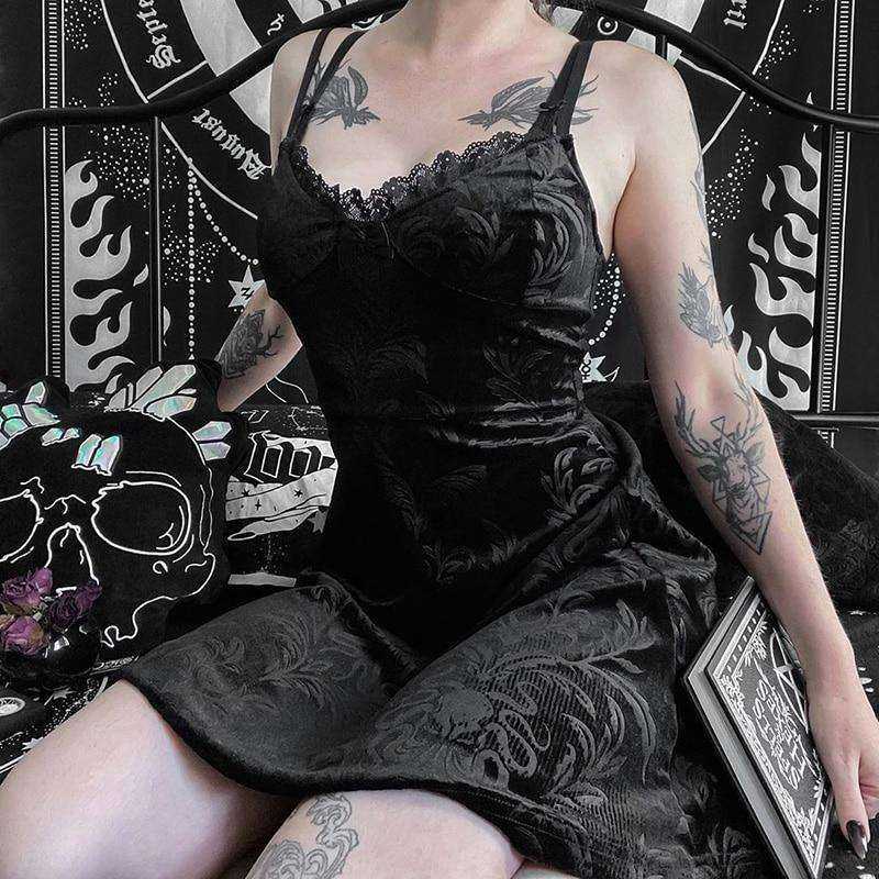 Sexy Spaghetti Straps Lace Pleated Black Sleeveless Mini Dress