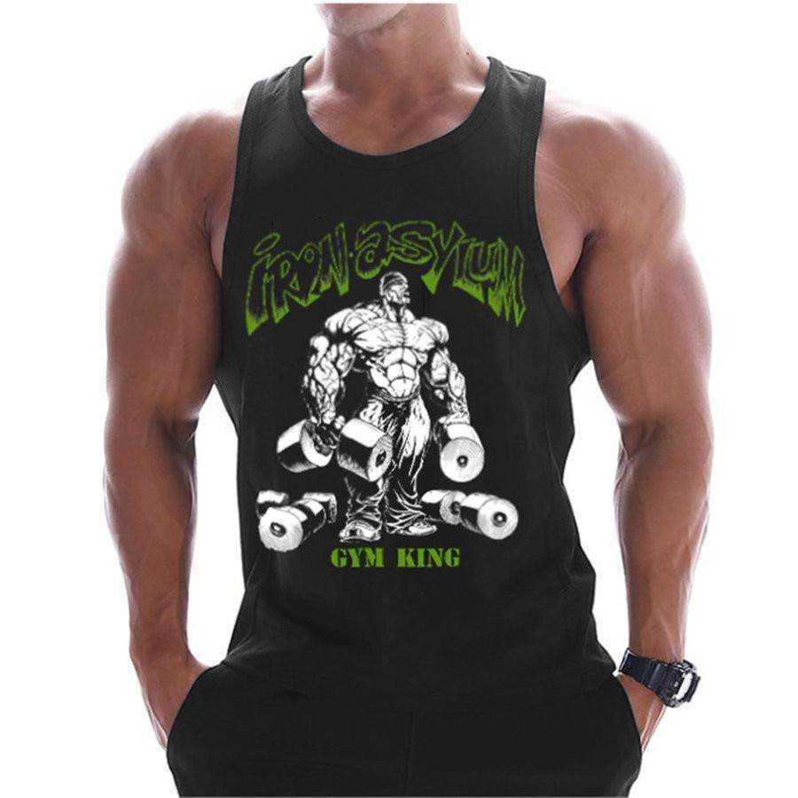Summer Men Cotton Casual Printed Bodybuilding  Gym Fitness Workout Sleeveless Shirt
