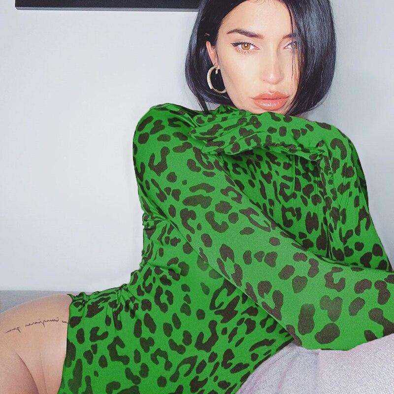 Red Leopard Print Turtleneck Bodysuit with Gloves Autumn Skinny Body Long Sleeve