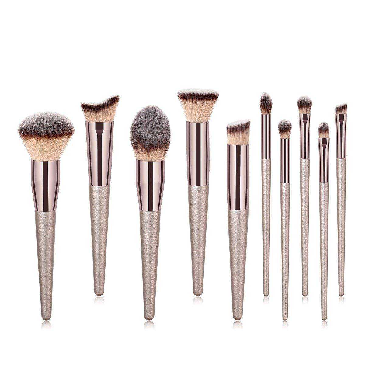 10Pcs Set High Quality Pro Champagne Makeup Brushes Kit