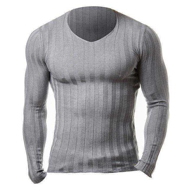 Men Knitted Slim Long Sleeve V Neck Warm Sweater