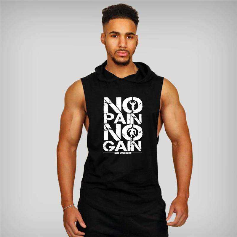 Men's Brand Gyms Clothing Bodybuilding Hooded Cotton Sleeveless Tank Top