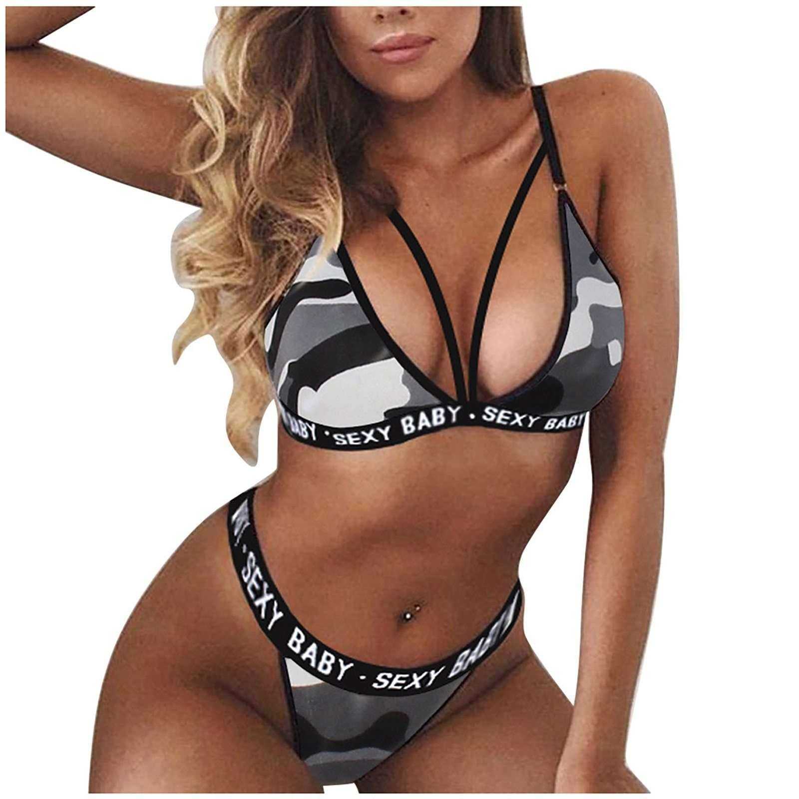 2021 New Letter Printed Sports Tube Top Push - up Bikini - AWAKENING AESTHETICS