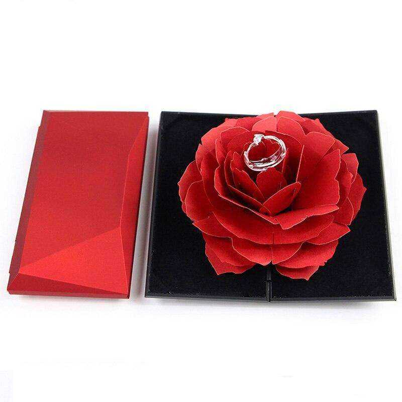 New Red Rose Ring Box Jewelry Holder