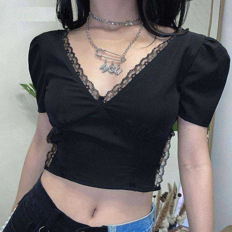 Sexy Bodycon Lace Black Backless Mesh Bandage Women Summer Crop Tops
