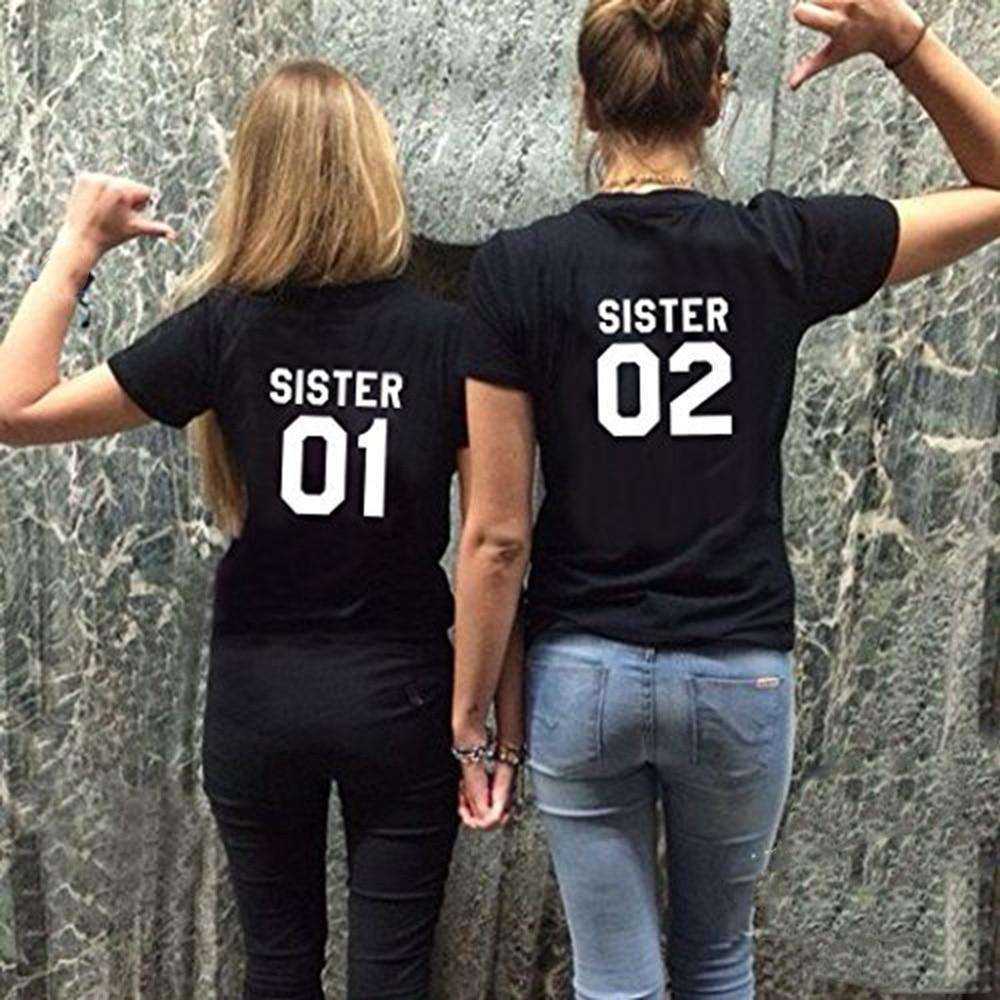 Fashion Sister 01 02 Best Friends T Shirts Aesthetic Harajuku Tops