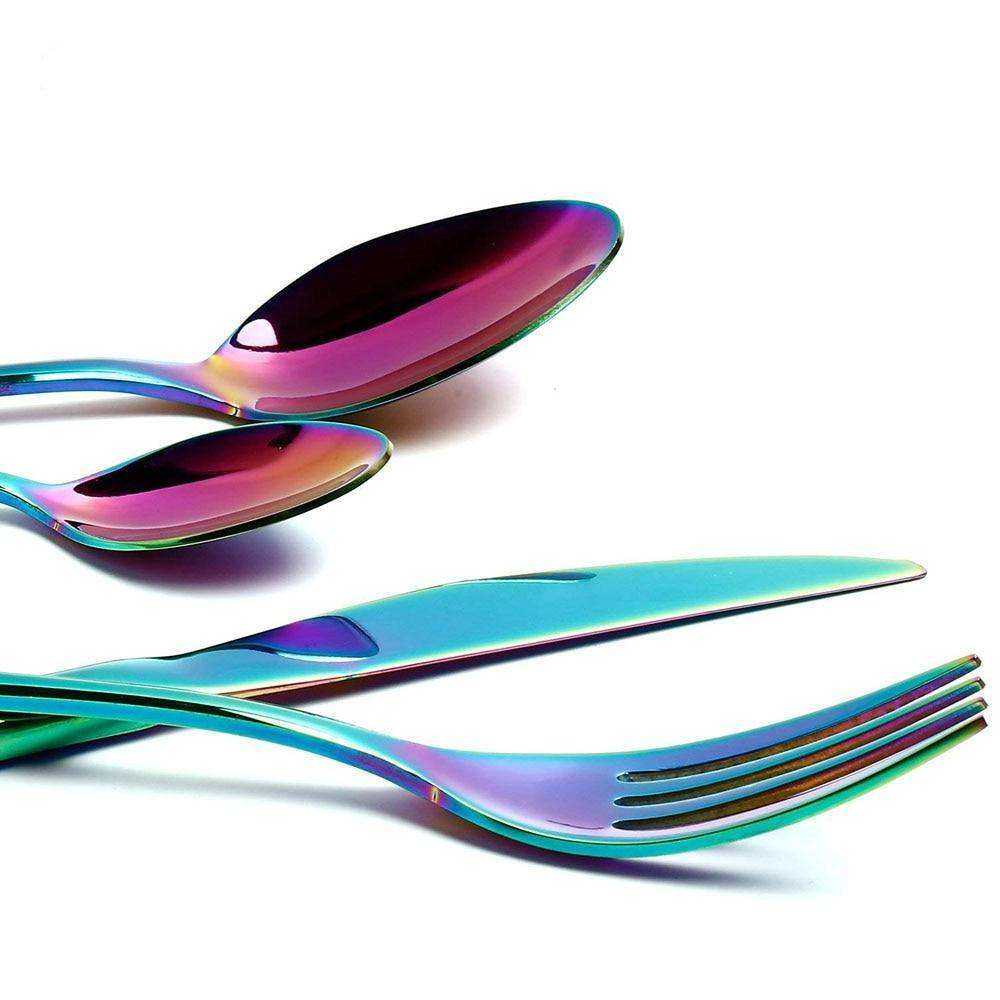 24PCS Tableware Flatware Non-fading Cutlery Stainless Steel Rainbow Sets
