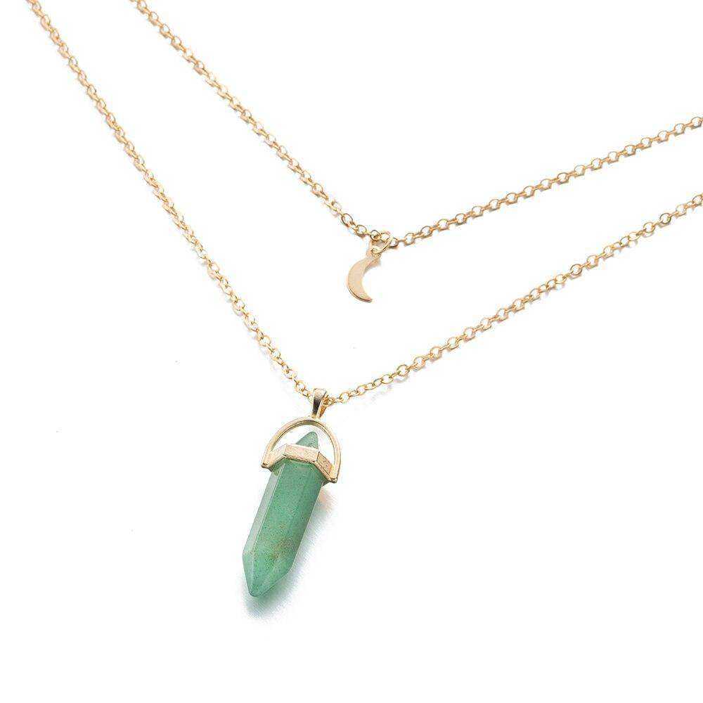 Natural Stone Moon Choker Gold Color Crystal Pendant Necklace